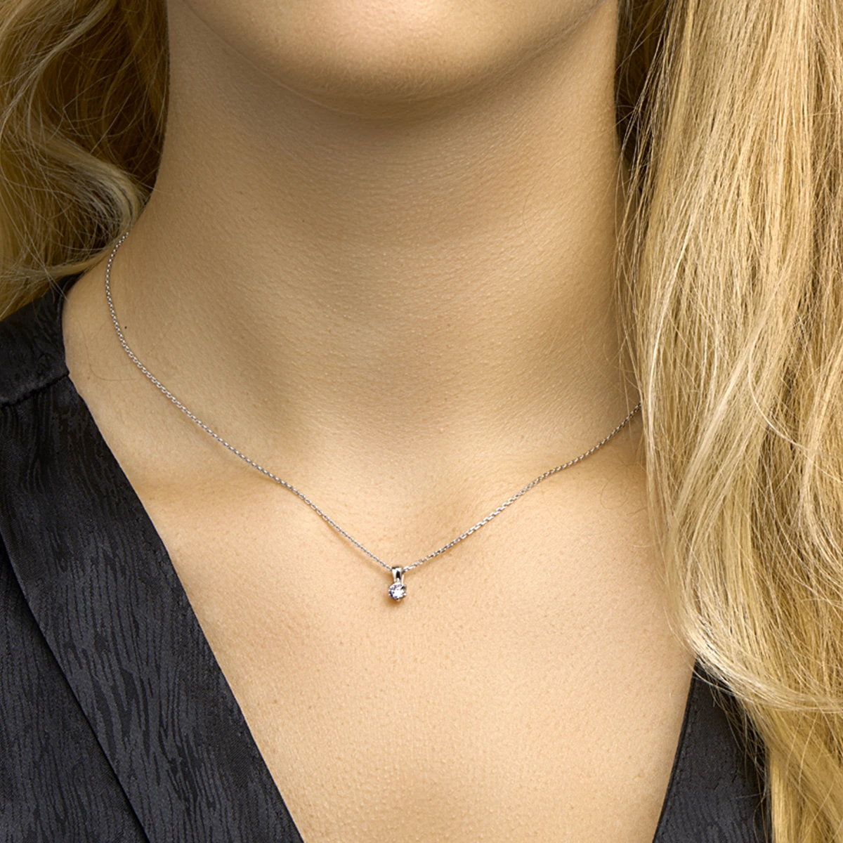 collier zirkonia 41 + 4 cm zilver gerhodineerd