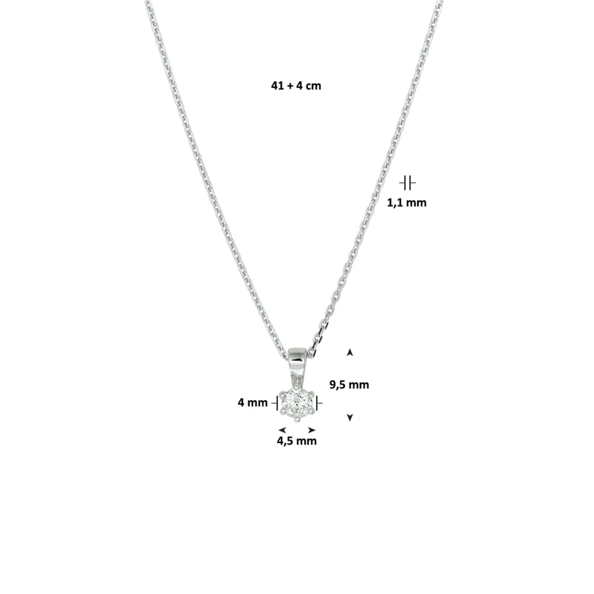collier zirkonia 41 + 4 cm zilver gerhodineerd