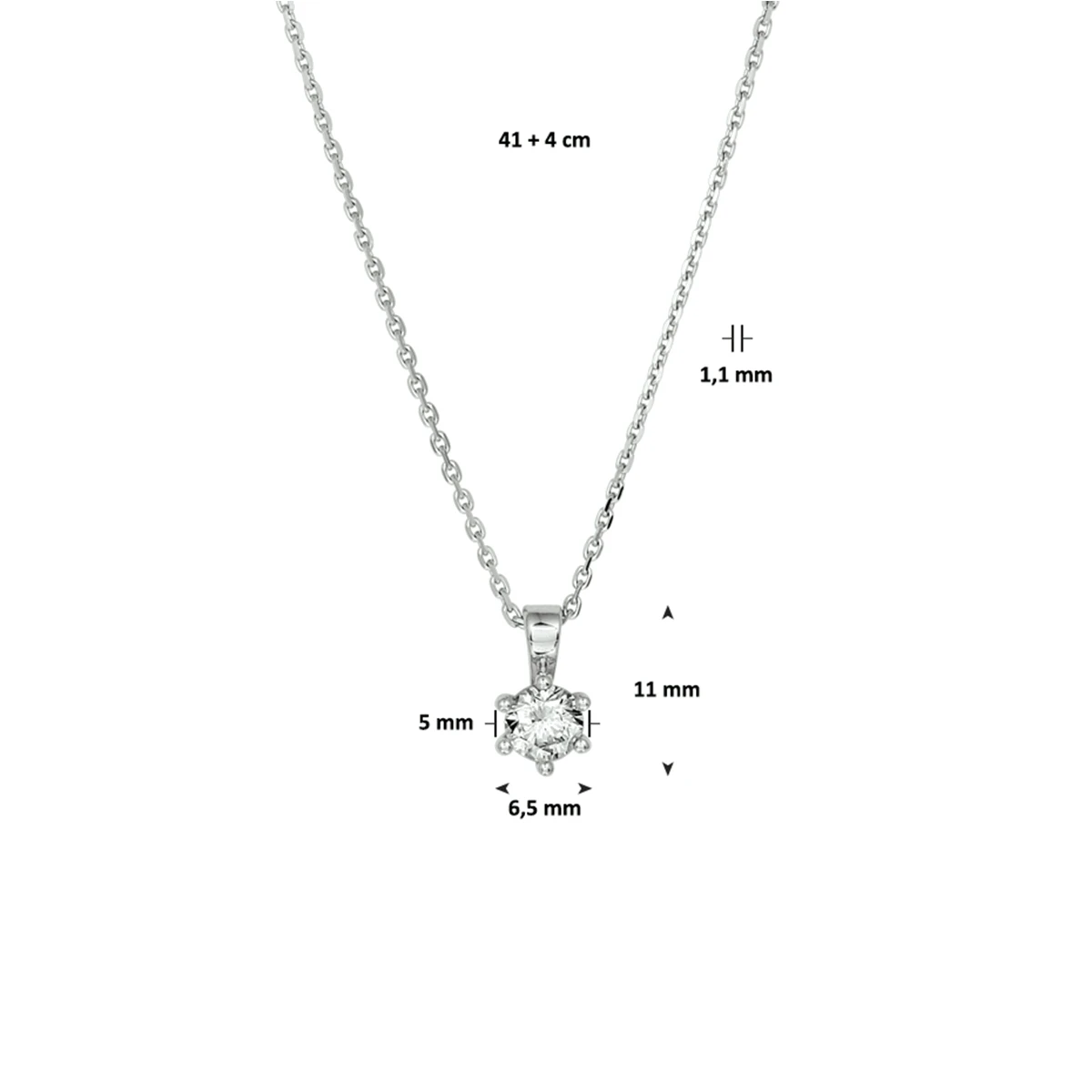 collier zirkonia 41 + 4 cm zilver gerhodineerd