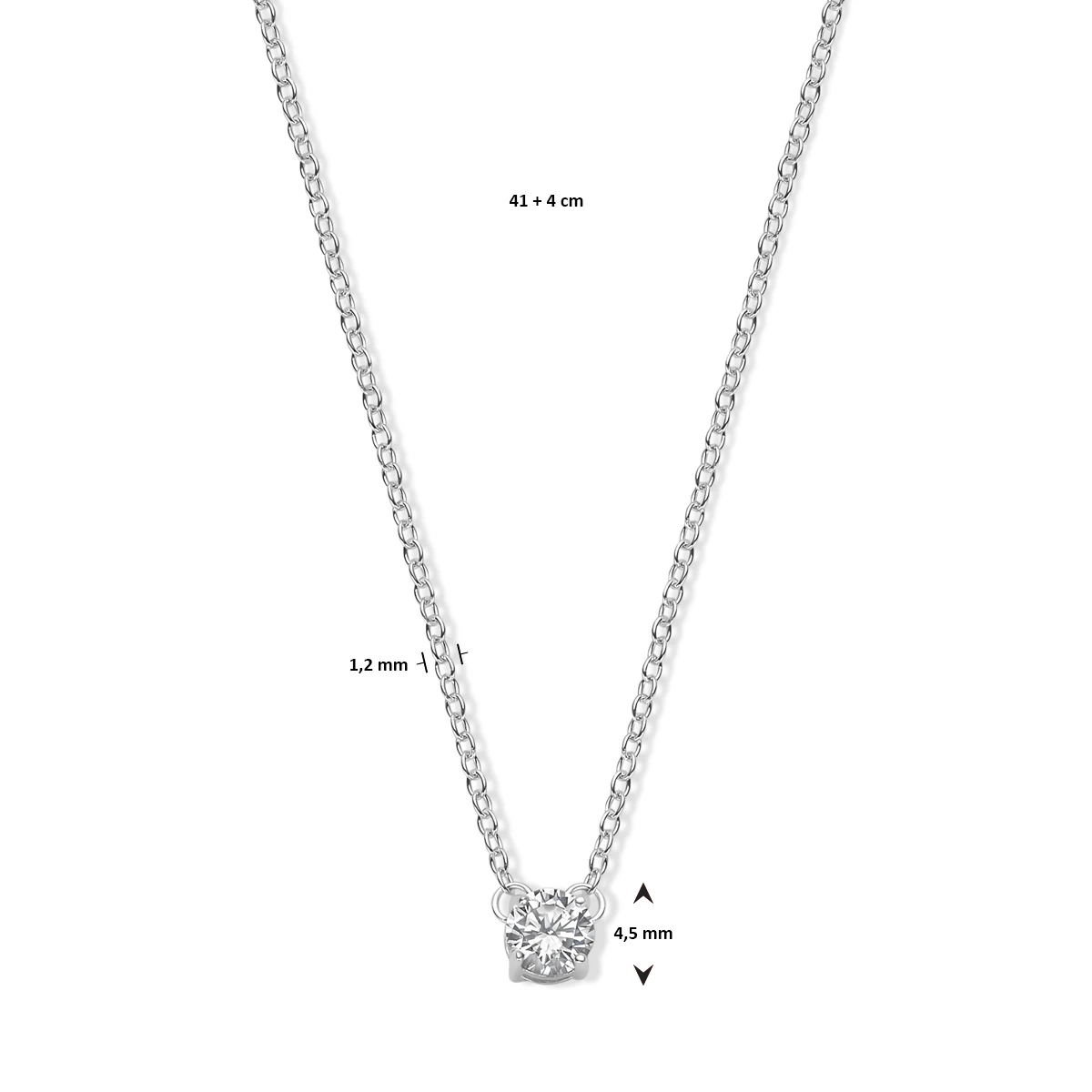 collier zirkonia 41 + 4 cm zilver gerhodineerd