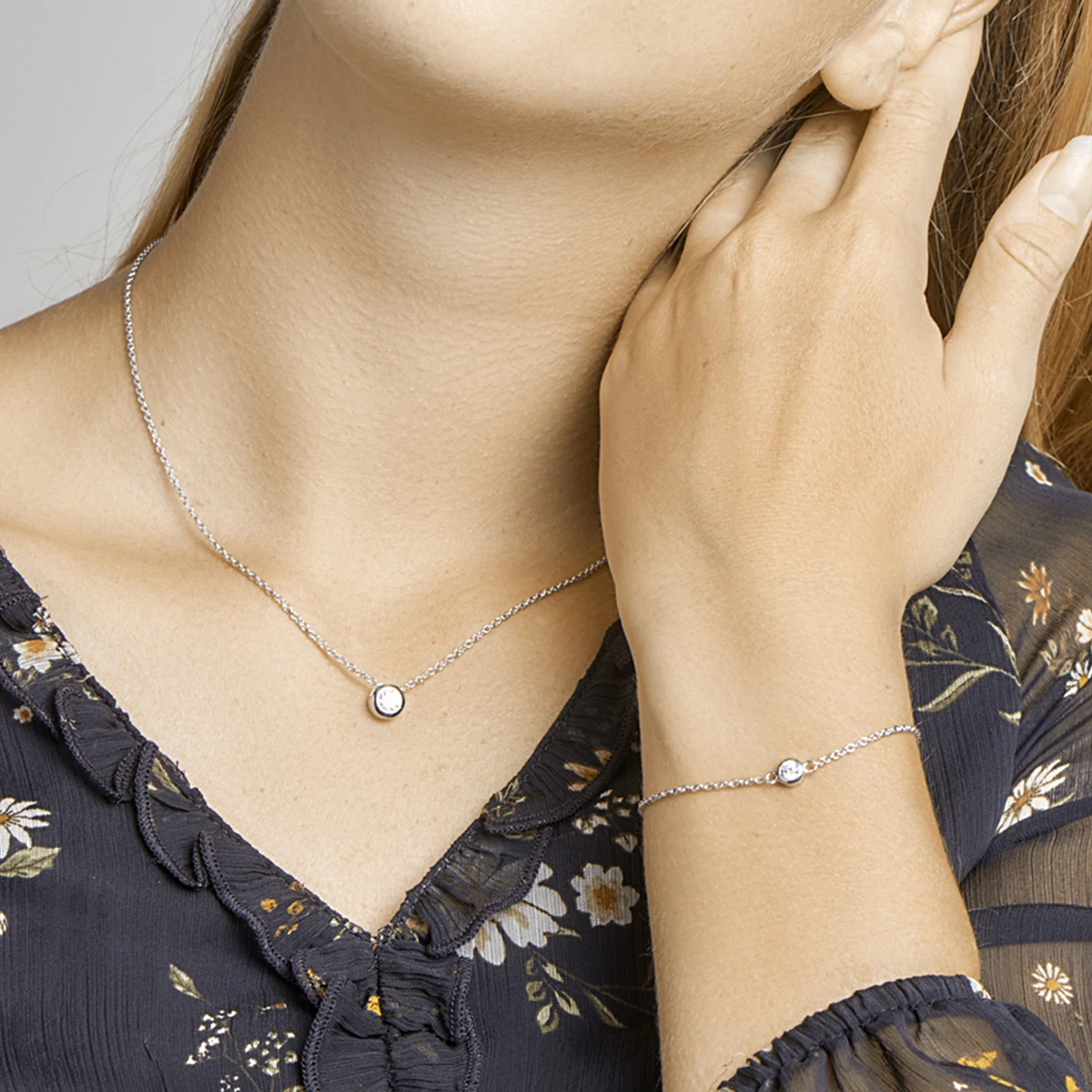 collier zirkonia 41 + 4 cm zilver gerhodineerd