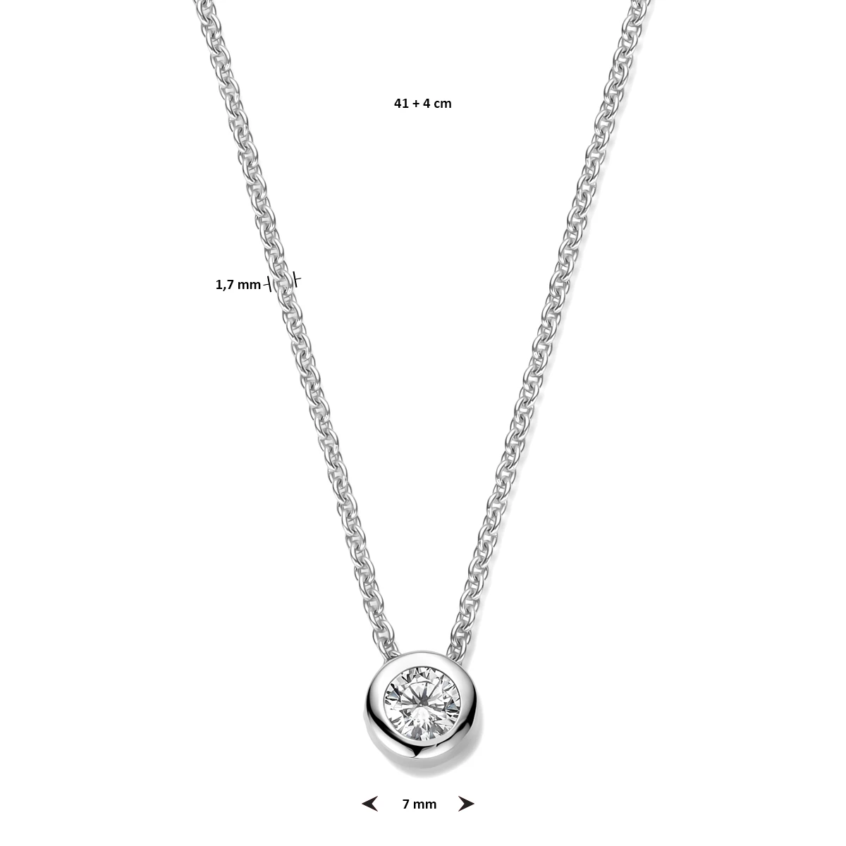 collier zirkonia 41 + 4 cm zilver gerhodineerd