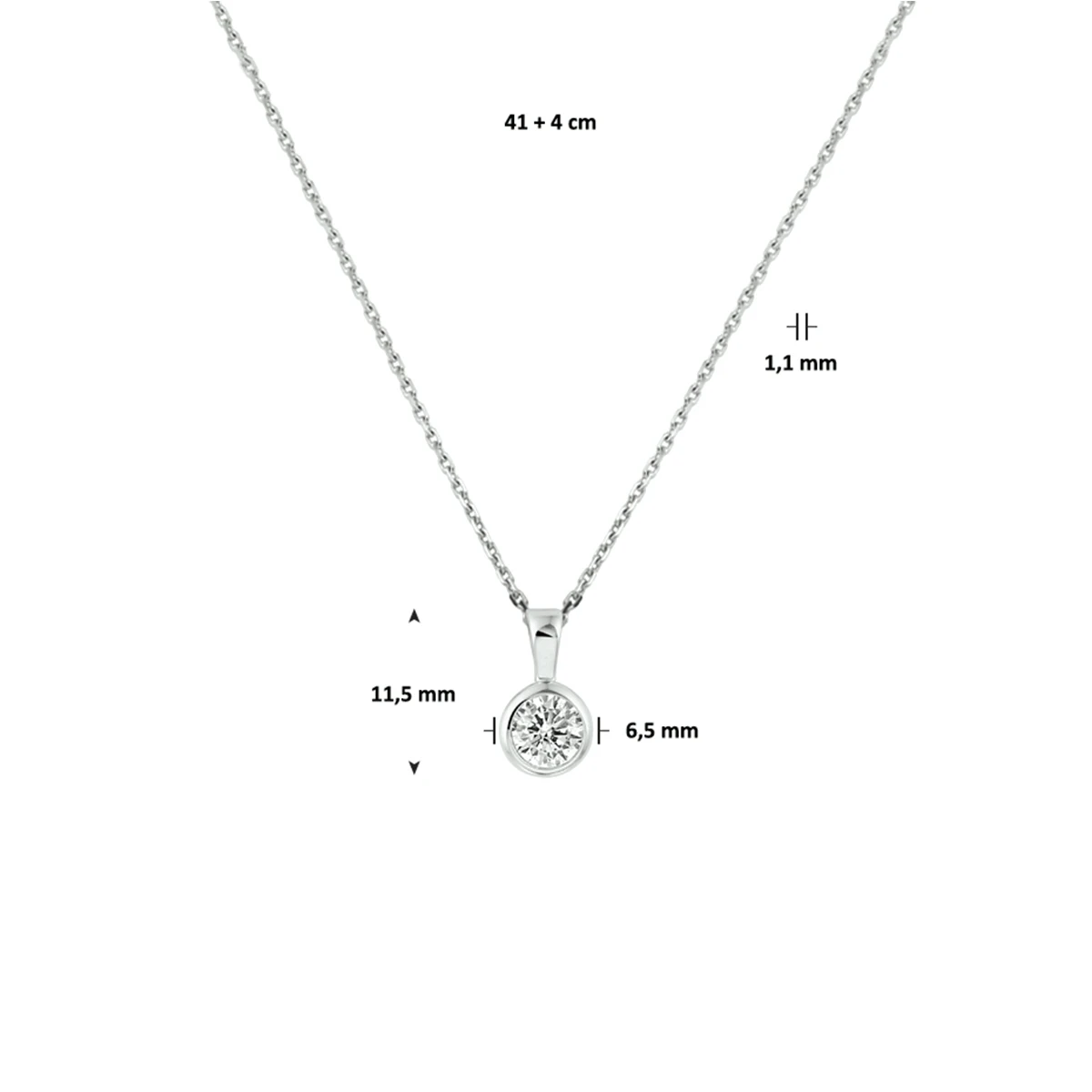collier zirkonia 41 + 4 cm zilver gerhodineerd