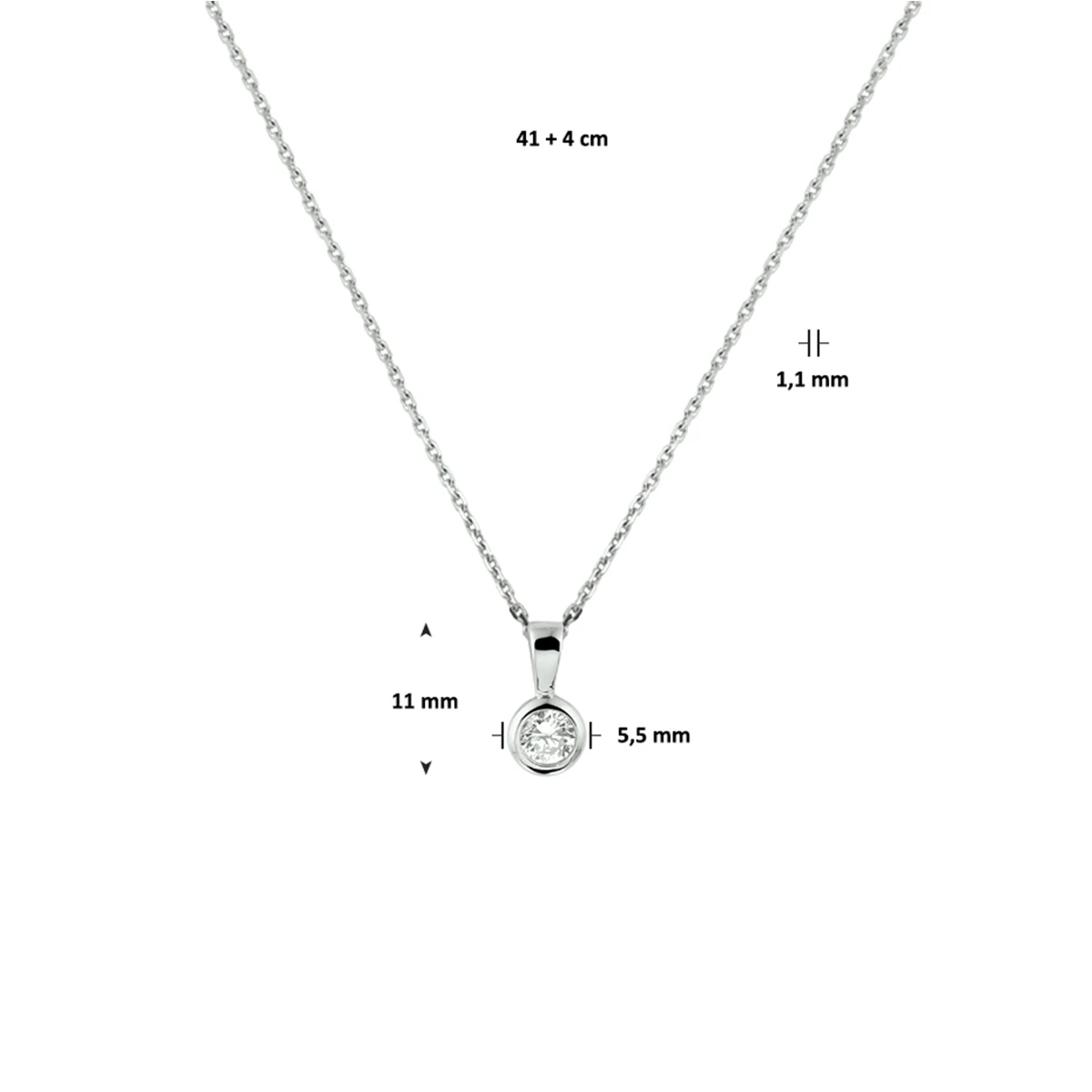 collier zirkonia 41 + 4 cm zilver gerhodineerd