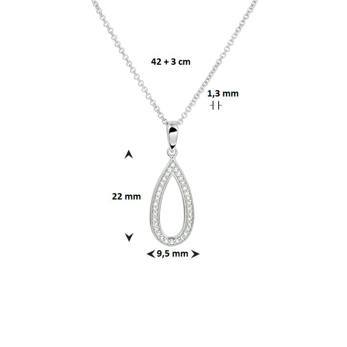 collier zirkonia 42 + 3 cm zilver gerhodineerd