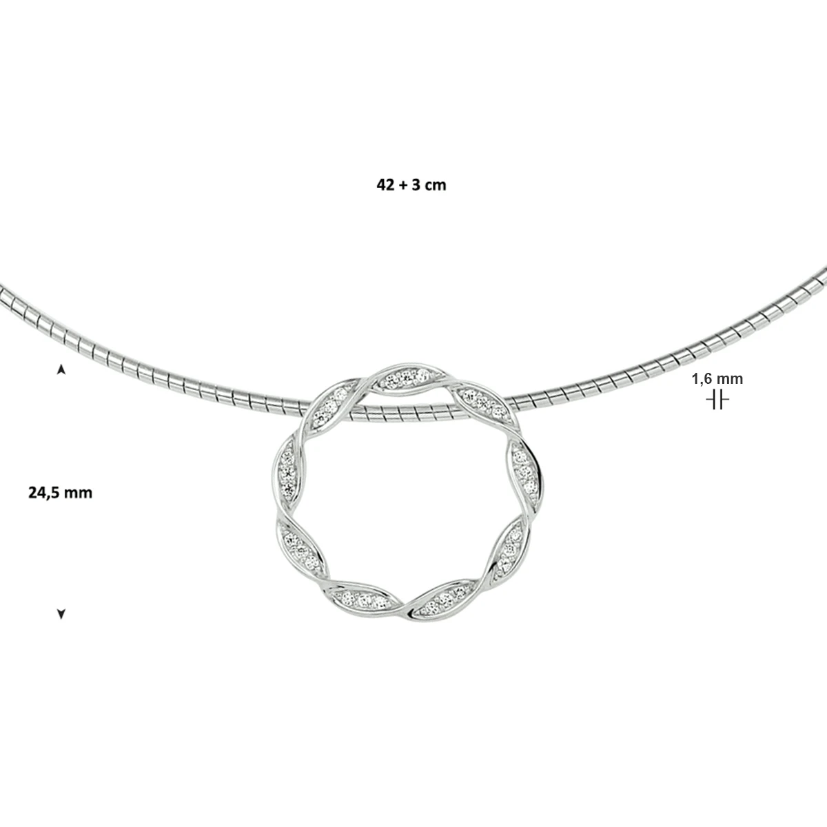collier zirkonia 42 + 3 cm zilver gerhodineerd