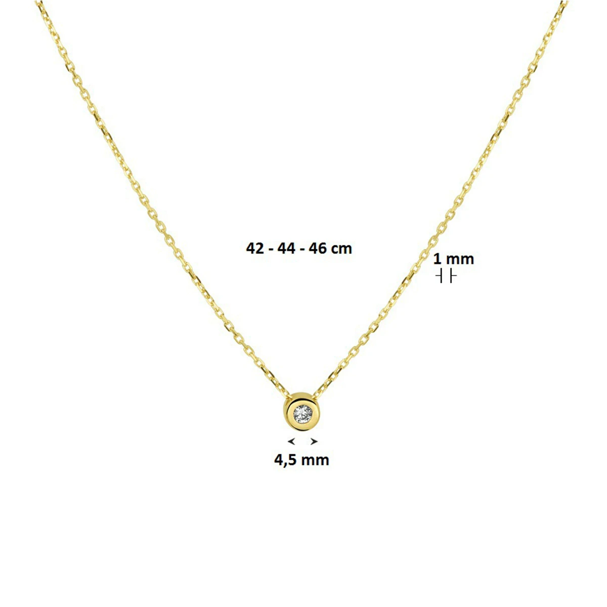 collier zirkonia 42 - 44 - 46 cm 14K geelgoud