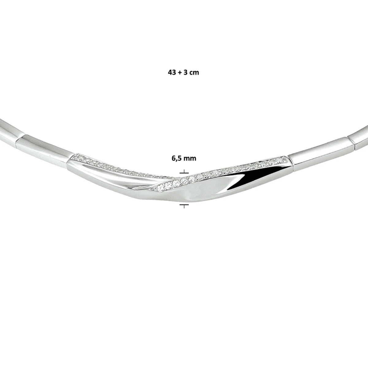 collier zirkonia 43 + 3 cm zilver gerhodineerd