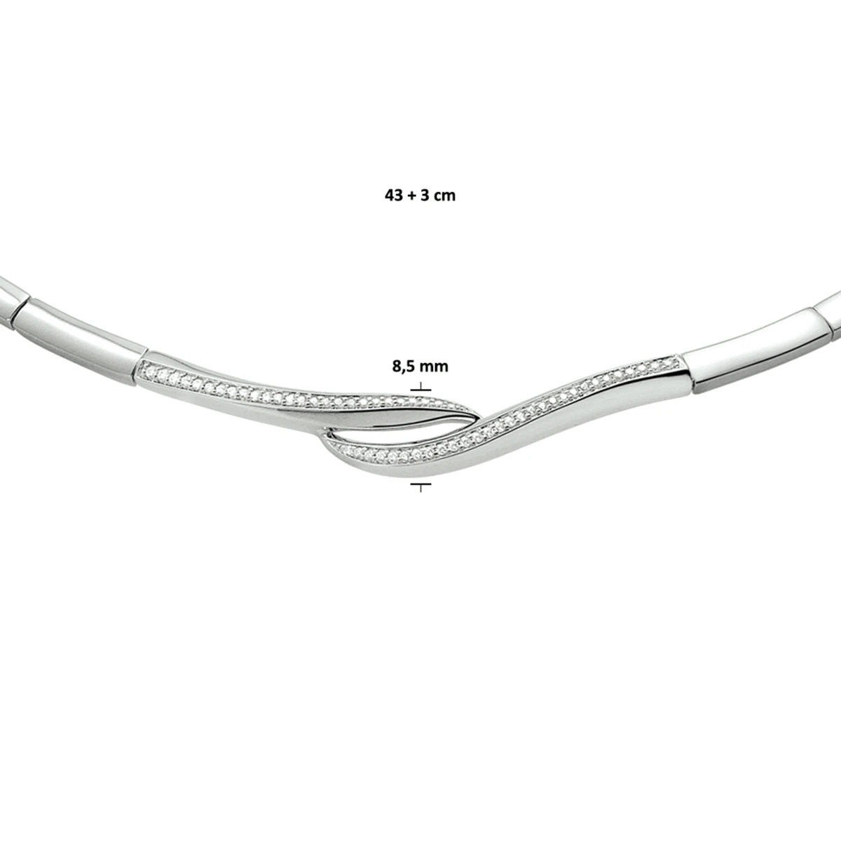 collier zirkonia 43 + 3 cm zilver gerhodineerd