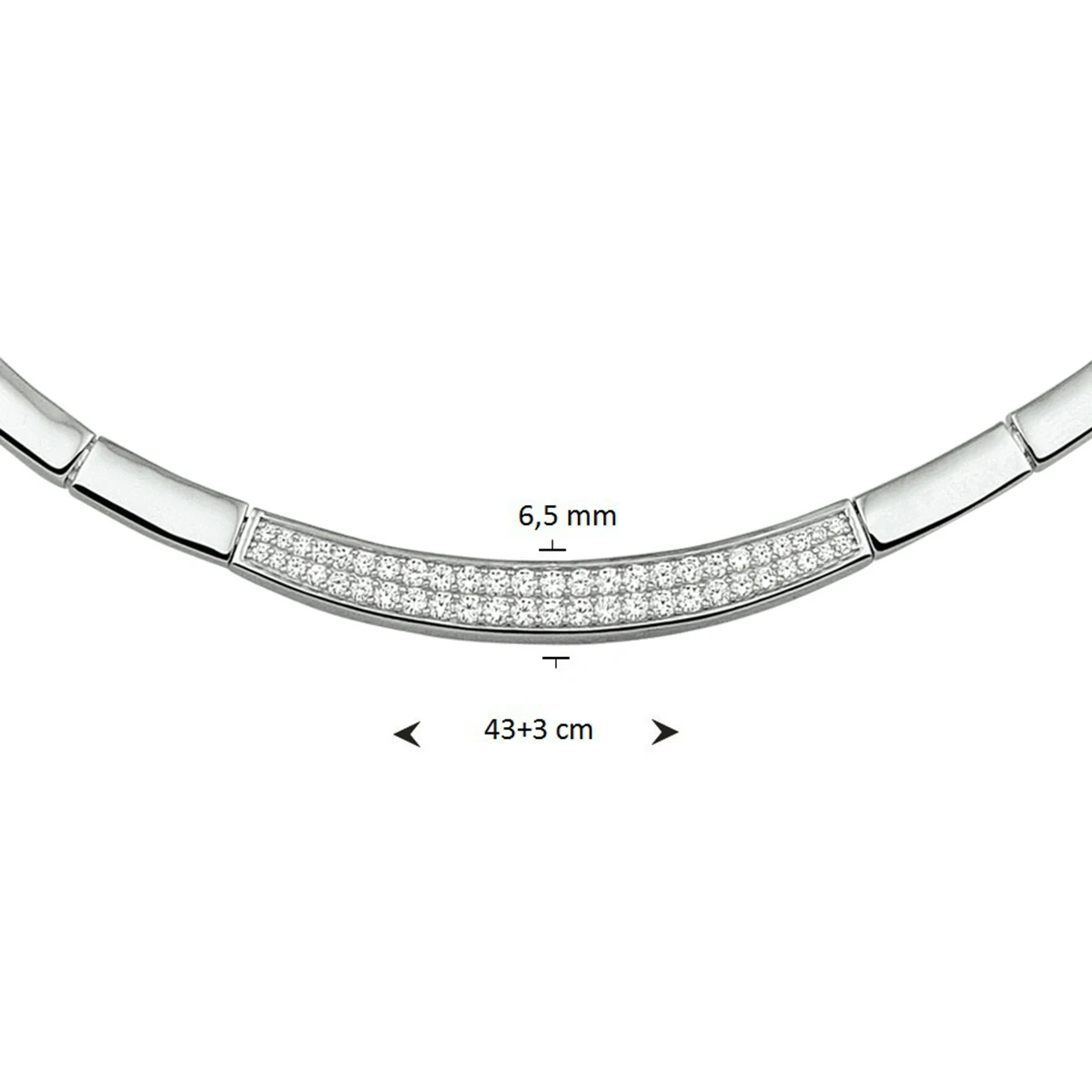 collier zirkonia 6,5 mm 43 + 3 cm zilver gerhodineerd