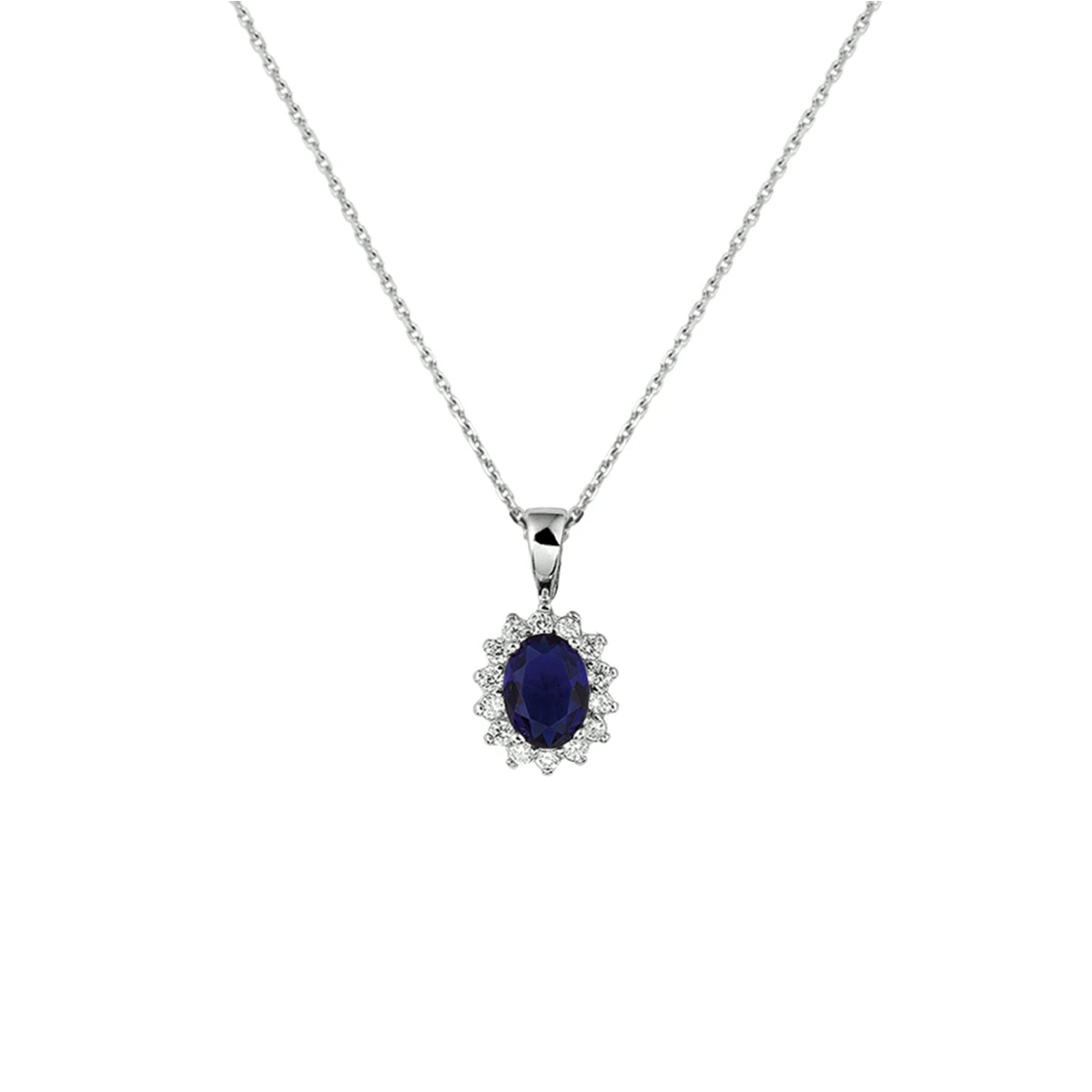 collier zirkonia en synth. saffier 41 + 4 cm zilver gerhodineerd