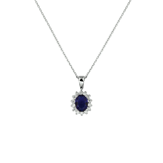 collier zirkonia en synth. saffier 41 + 4 cm zilver gerhodineerd
