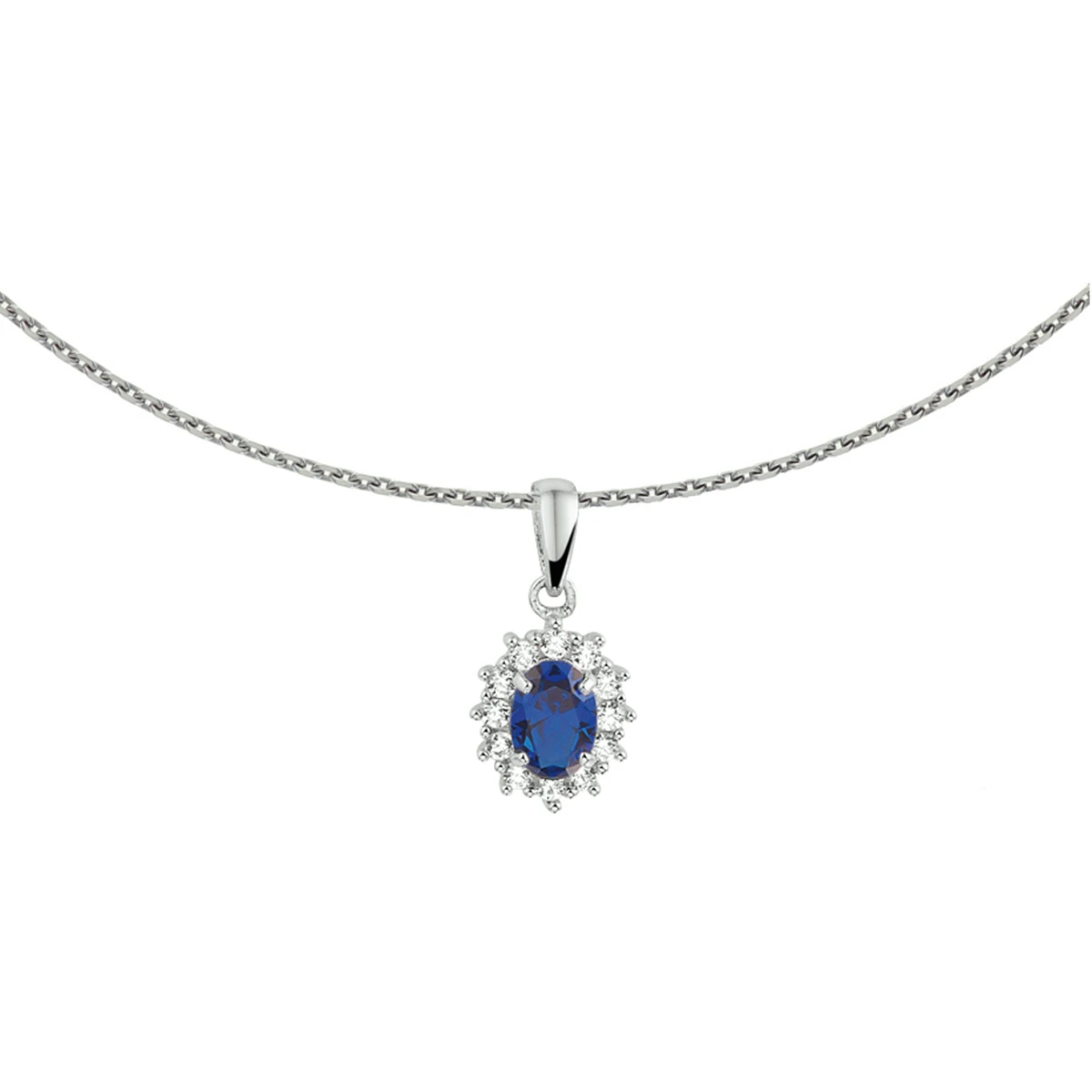 collier zirkonia en synth. saffier 41 + 4 cm zilver gerhodineerd
