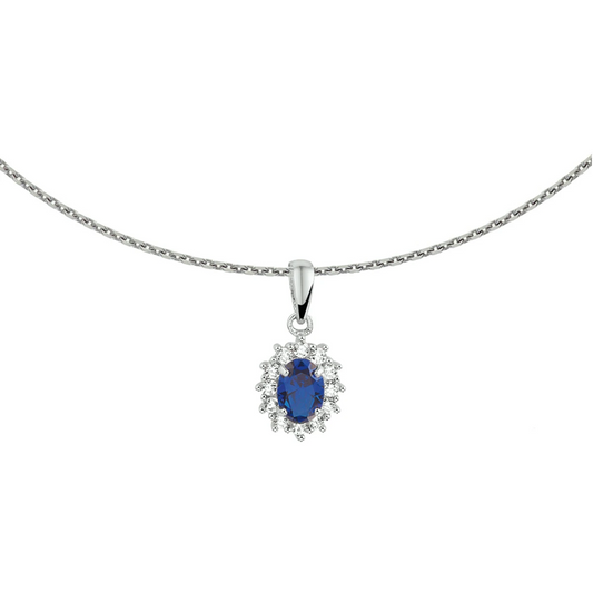 collier zirkonia en synth. saffier 41 + 4 cm zilver gerhodineerd