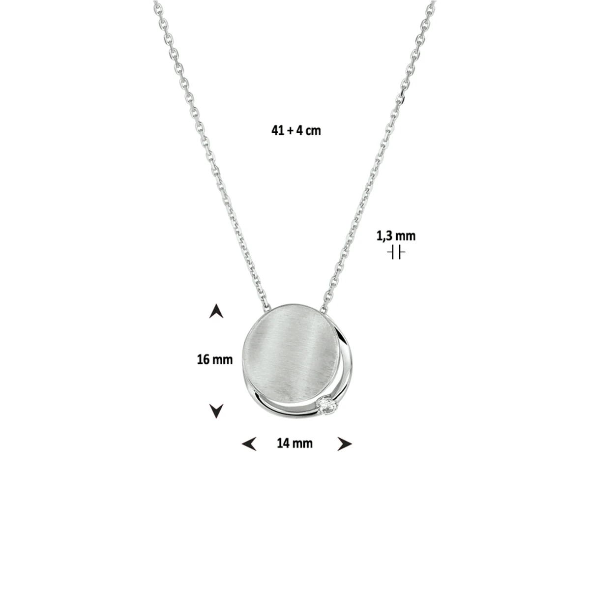collier zirkonia poli/mat 41 + 4 cm zilver gerhodineerd