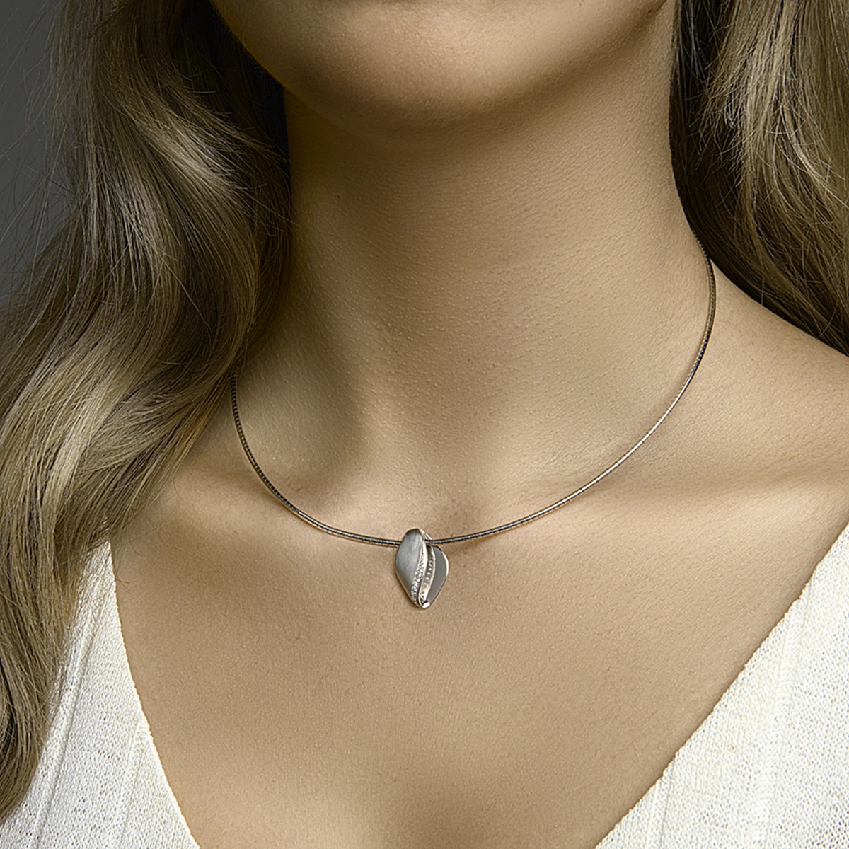 collier zirkonia poli/mat 42 + 3 cm zilver gerhodineerd