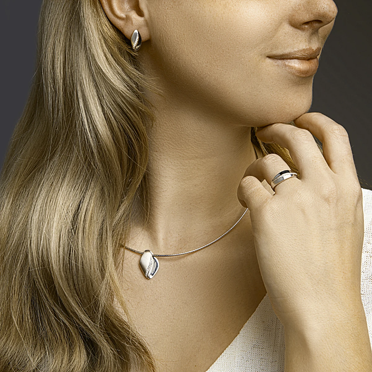 collier zirkonia poli/mat 42 + 3 cm zilver gerhodineerd