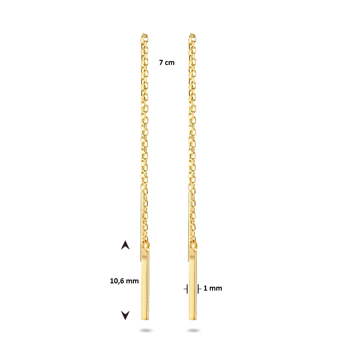 doortrekoorbellen balkje 70 mm 14K geelgoud