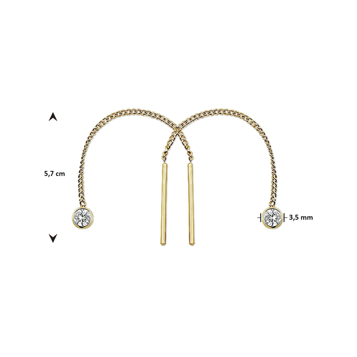 doortrekoorbellen zirkonia 14K geelgoud