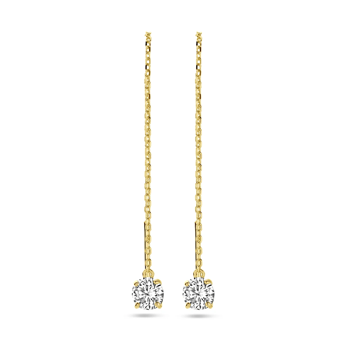 doortrekoorbellen zirkonia 70 mm 14K geelgoud