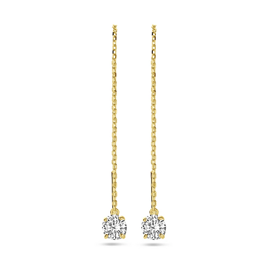 doortrekoorbellen zirkonia 70 mm 14K geelgoud