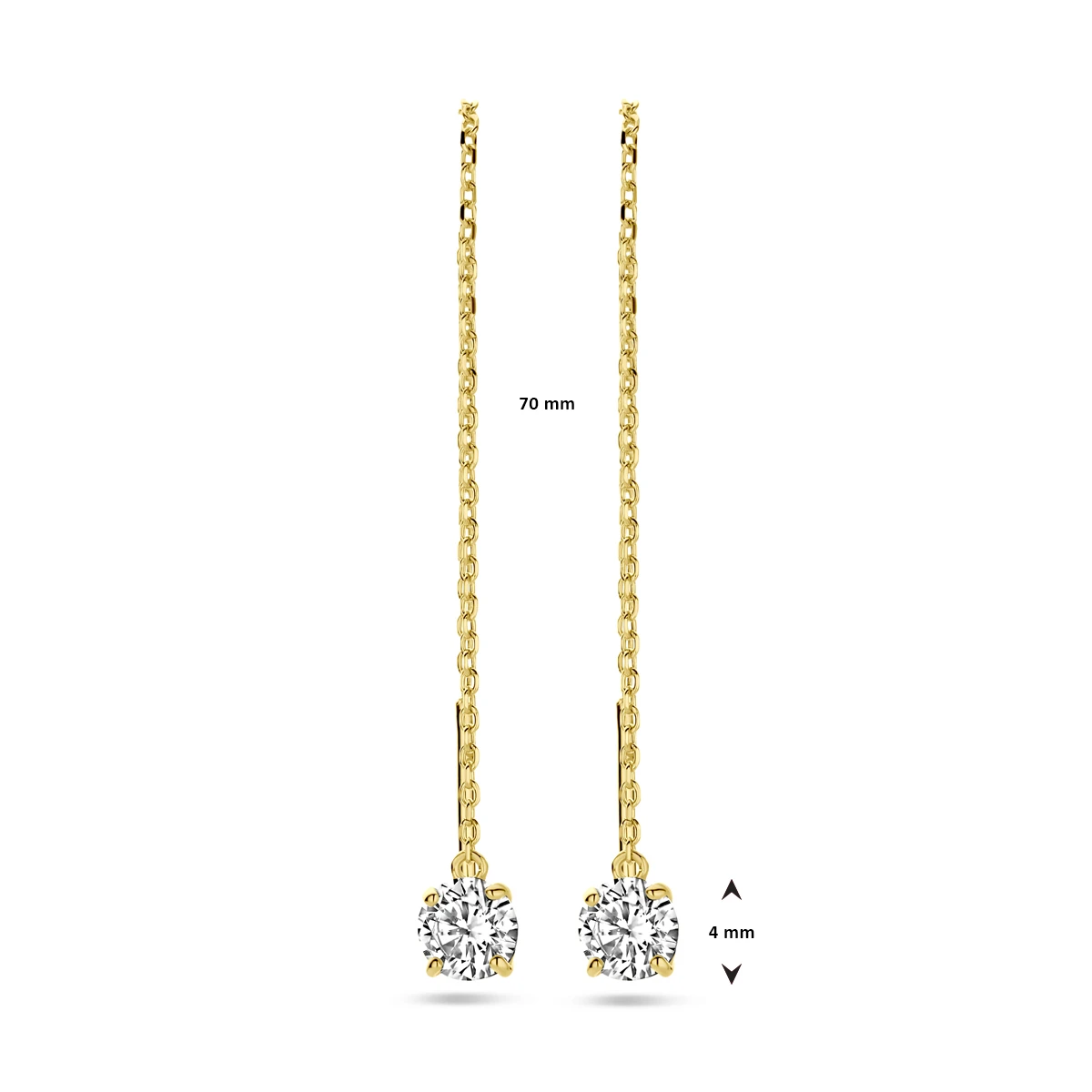 doortrekoorbellen zirkonia 70 mm 14K geelgoud