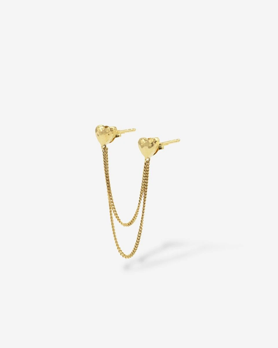 914GV one - Heart Double Chain Studs Gold Vermeil Single Piece