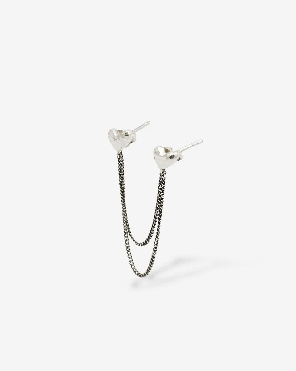 914 one - Heart Double Chain Studs Silver Single Piece