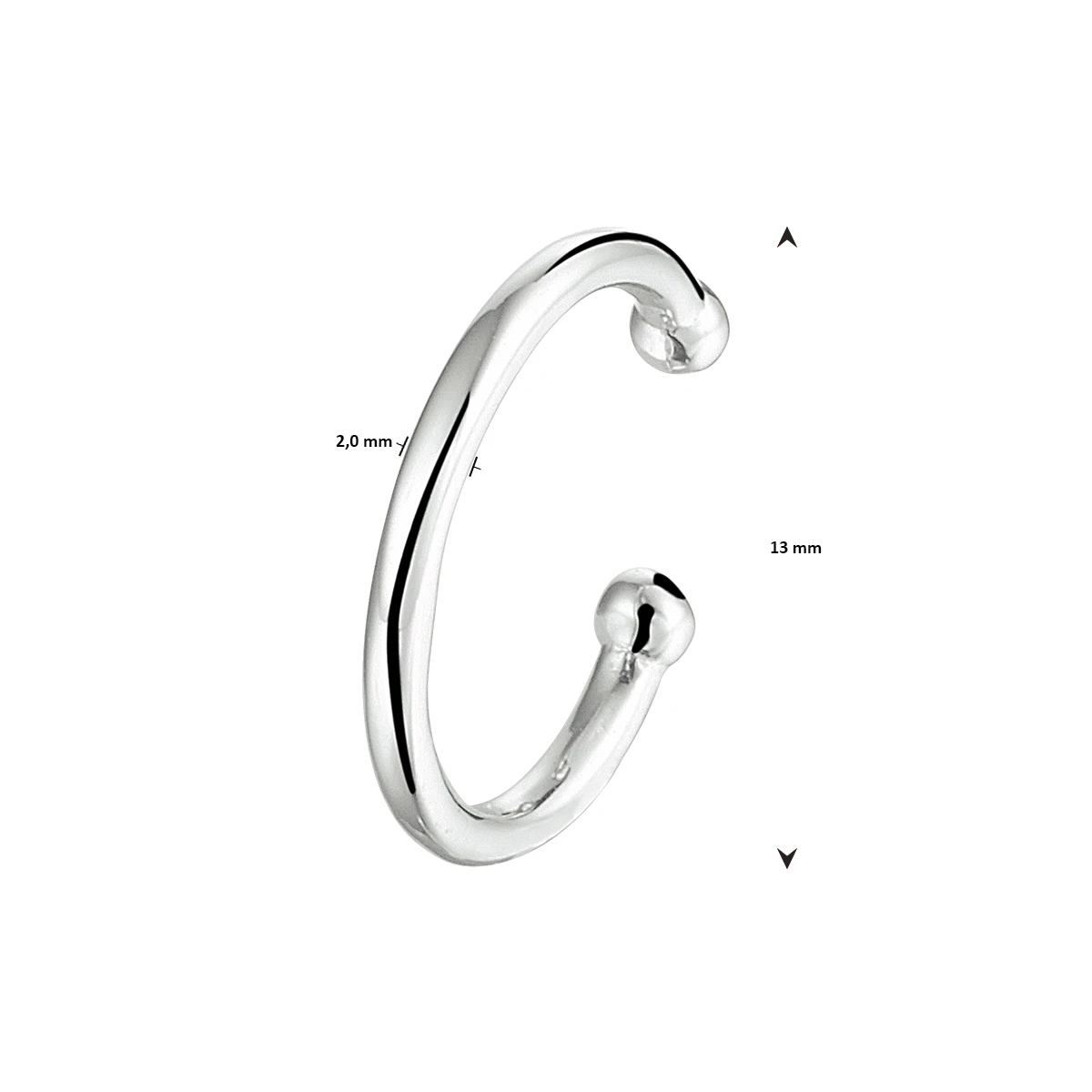 earcuff 13 mm zilver gerhodineerd