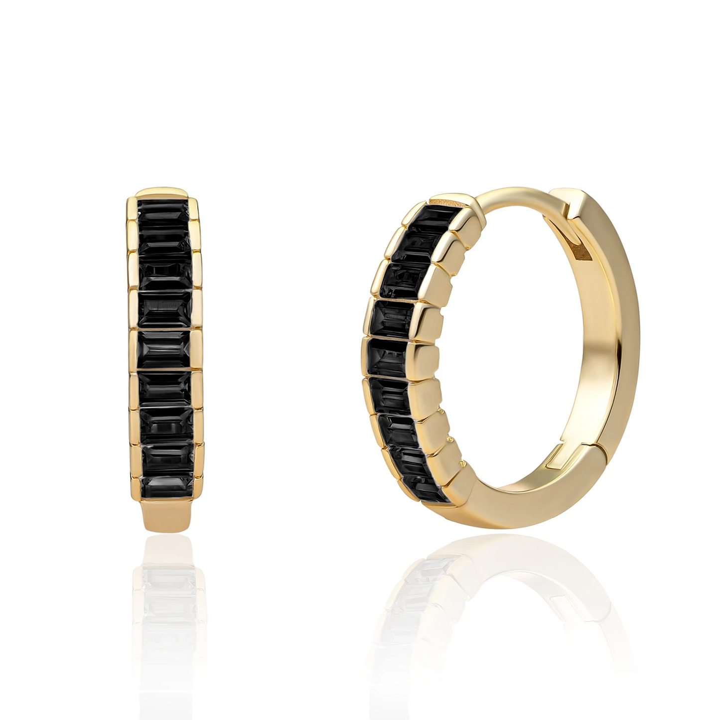 Earrings | Baguette Huggies Gold - Black CZ