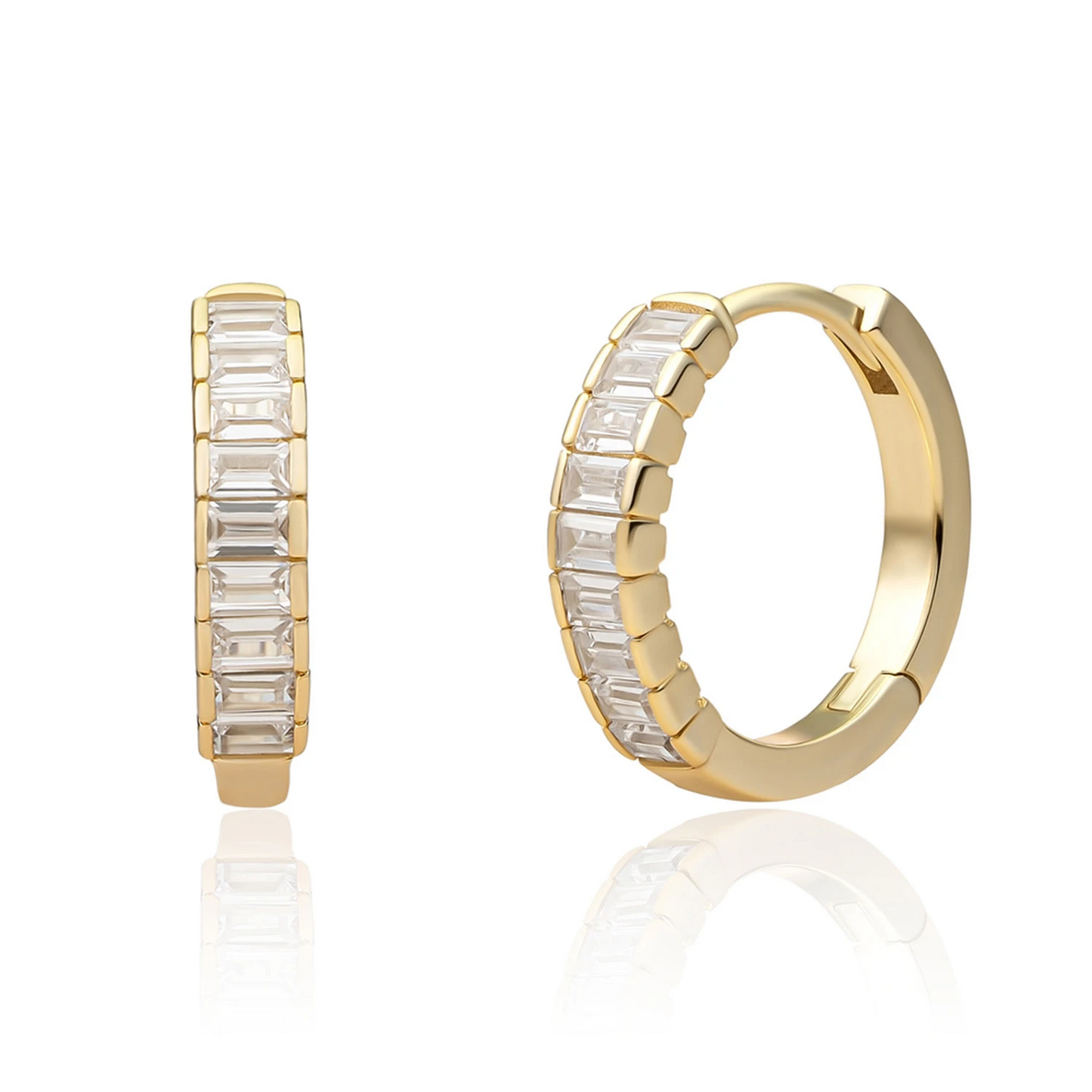 Earrings | Baguette Huggies Gold - CZ