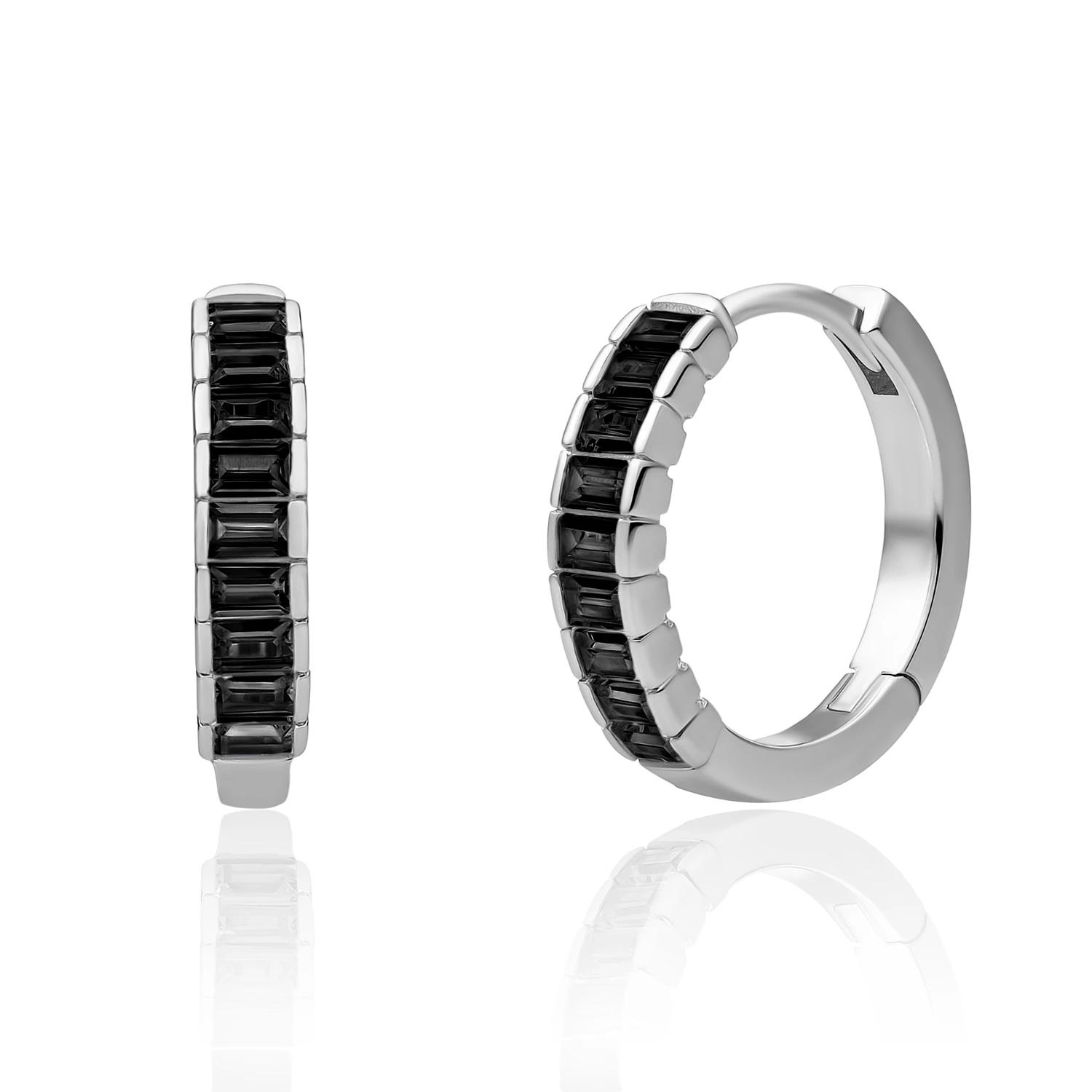Earrings | Baguette Huggies Silver - Black CZ