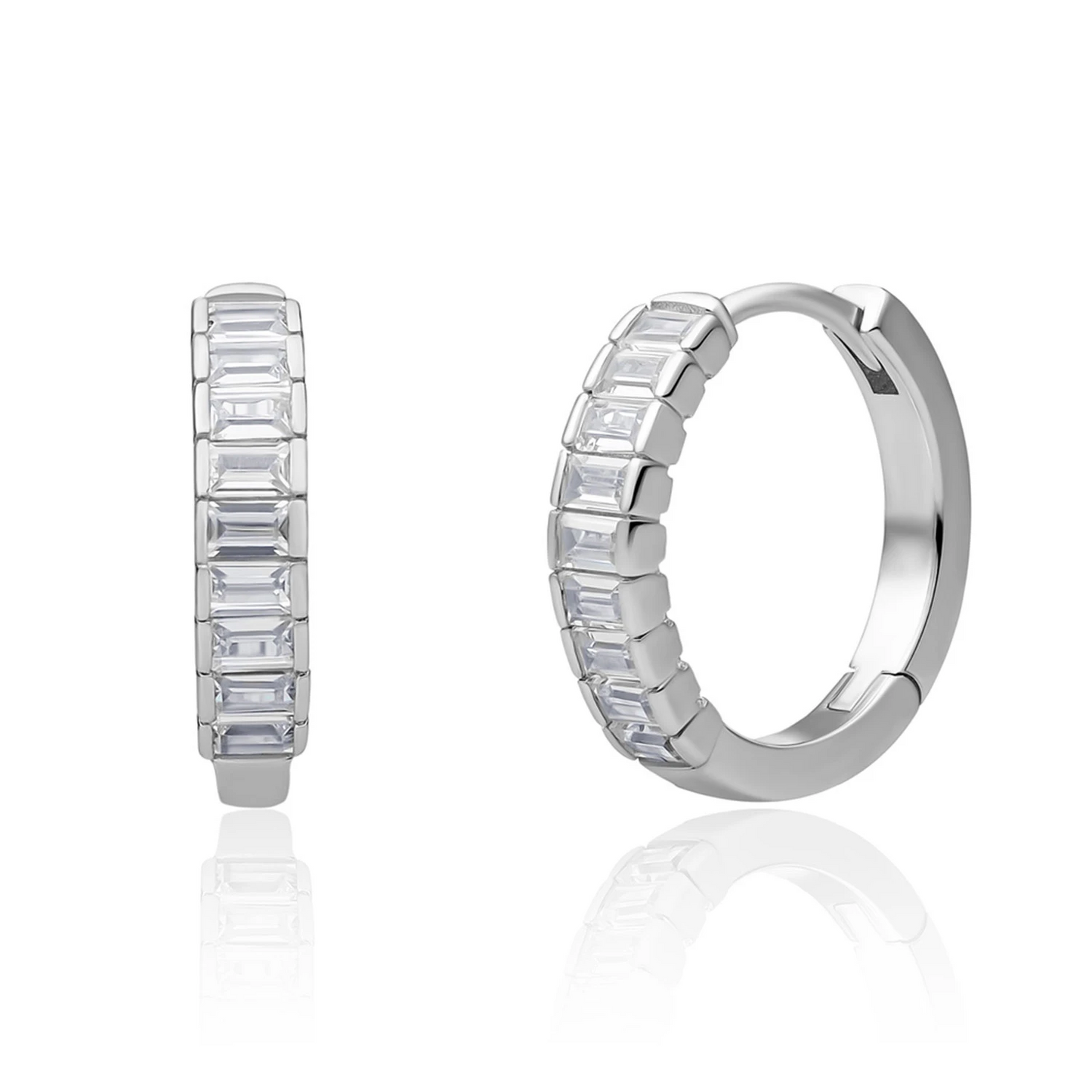 Earrings | Baguette Huggies Silver - CZ