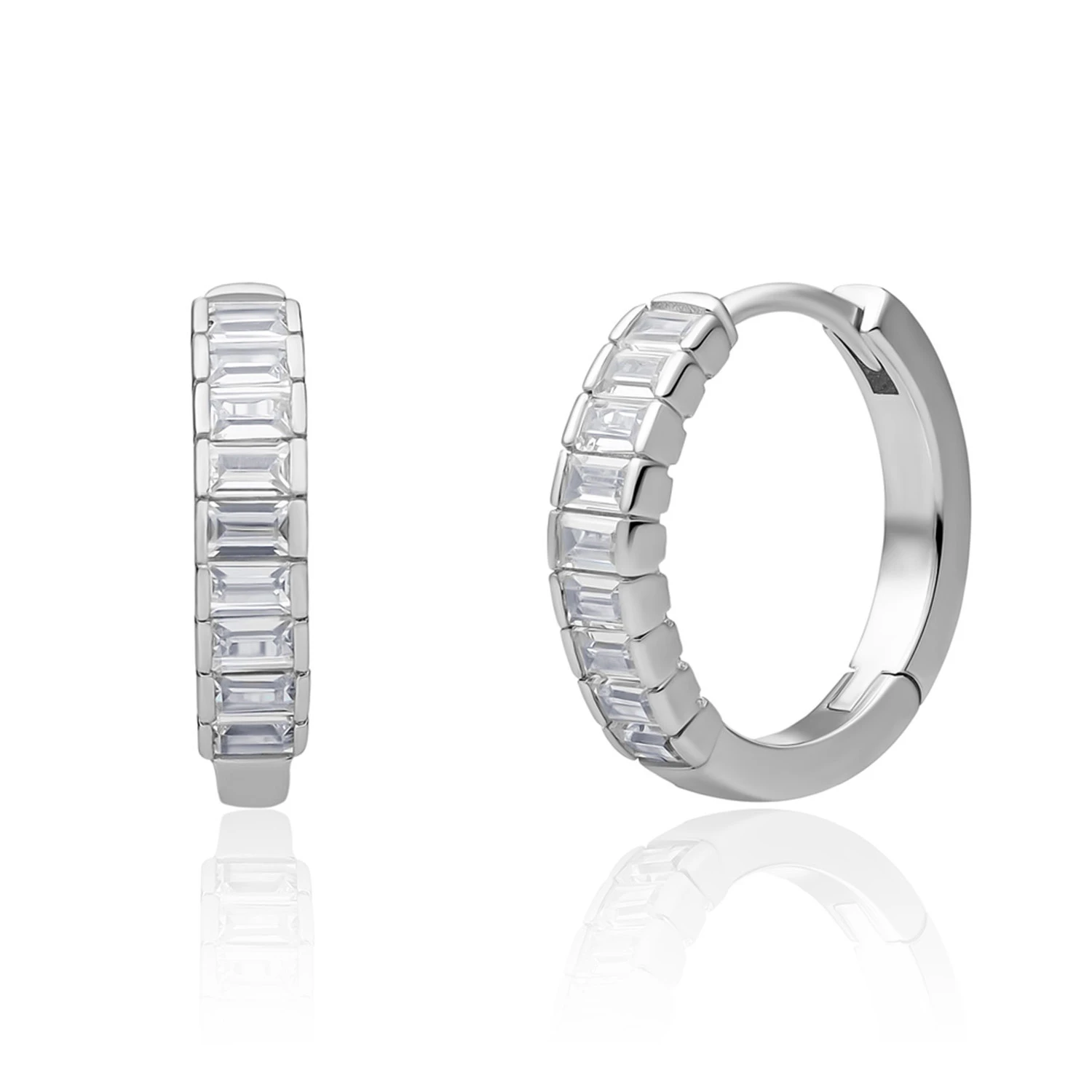 Earrings | Baguette Huggies Silver - CZ