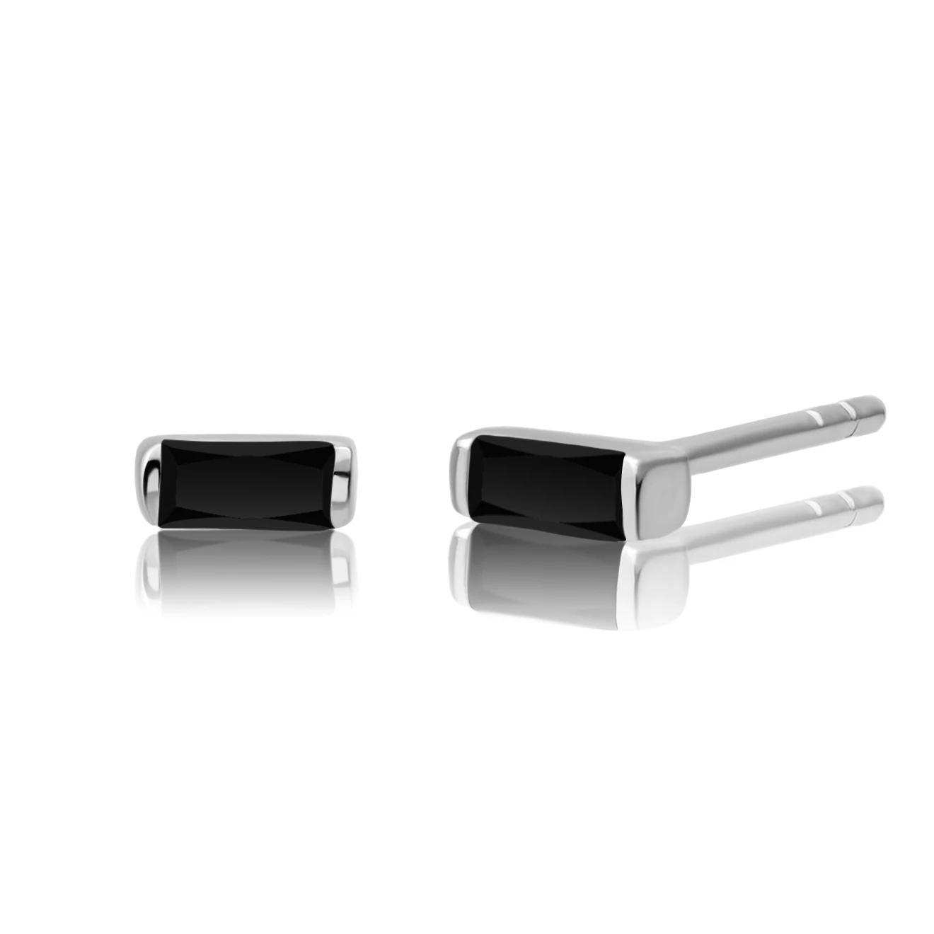 Earrings | Baguette Studs Silver - Black CZ