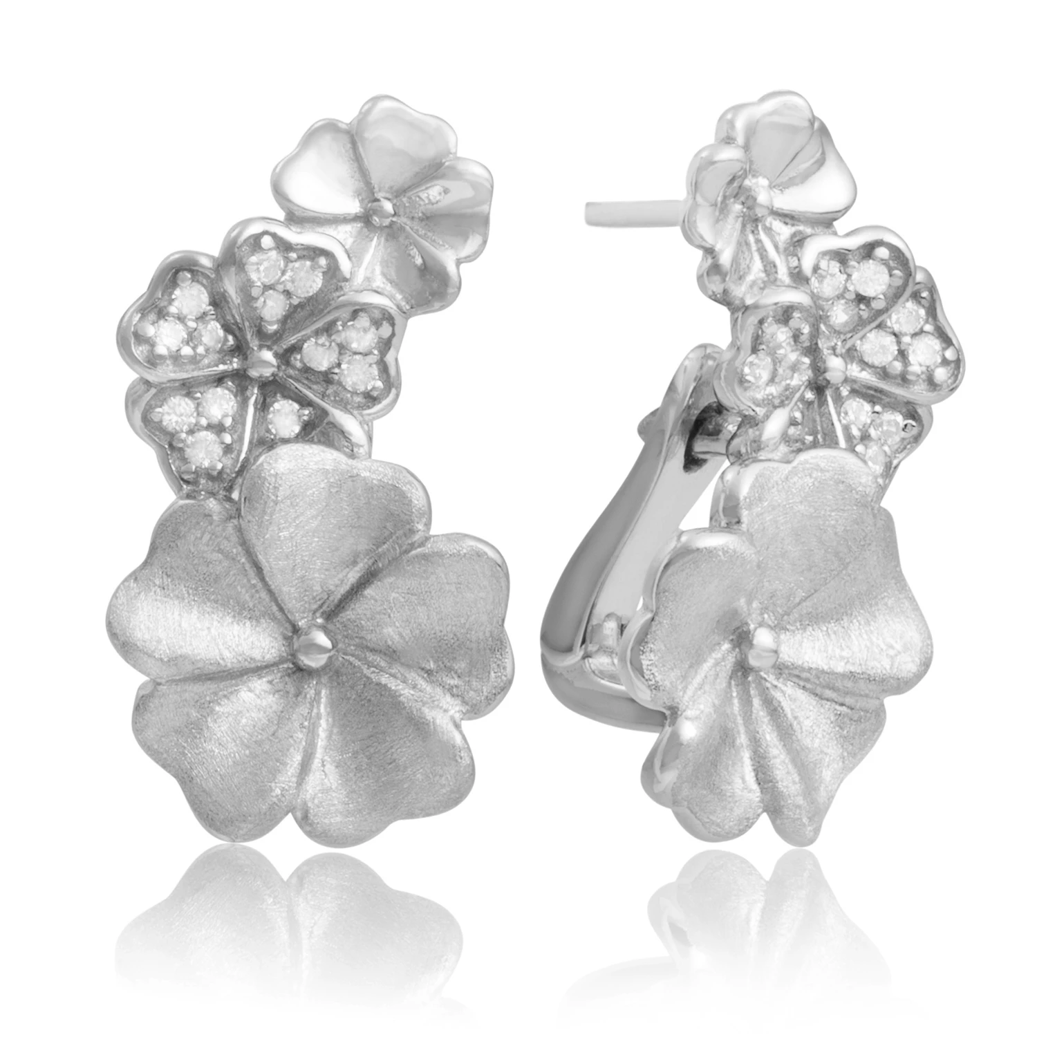 Earrings - Blossom Crystal Silver - Double pin - CZ