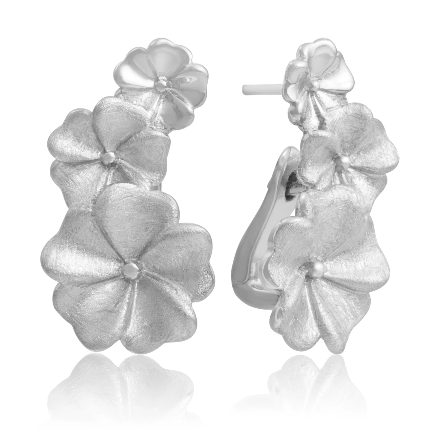Earrings - Blossom Mat Silver - Double pin