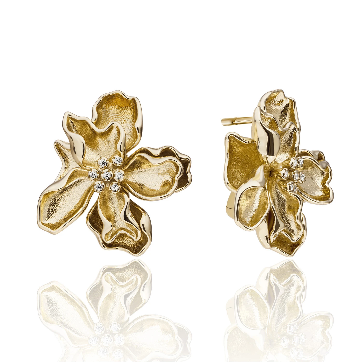 Earrings | Botanic Push Back Earrings Gold - CZ