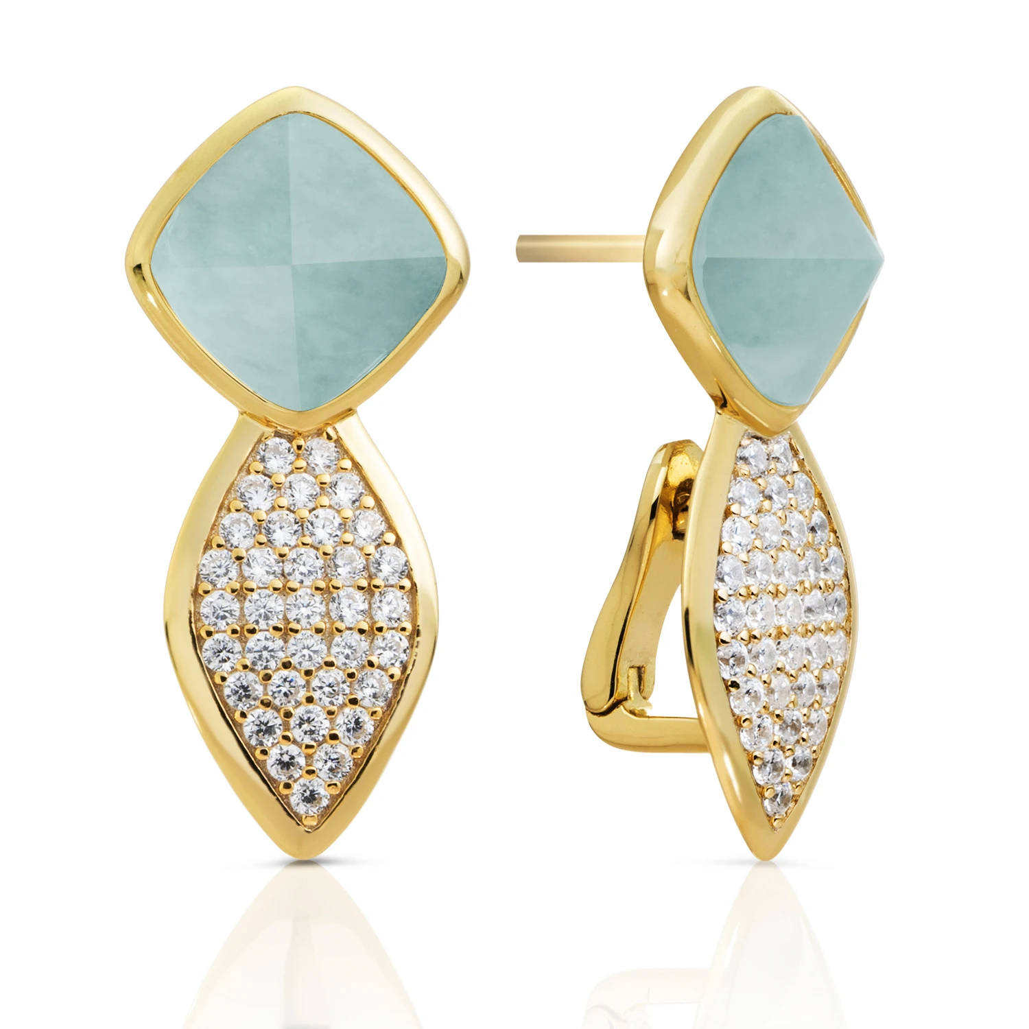 Earrings | Edge Crystal Gold - Double pin - Amazonite
