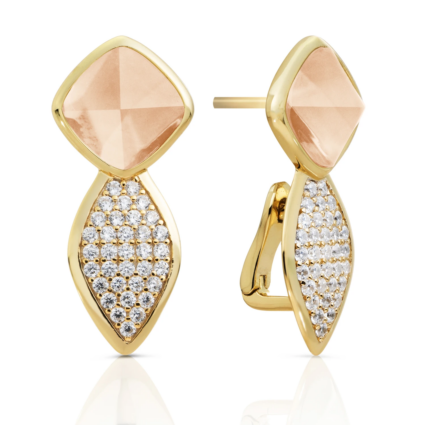 Earrings | Edge Crystal Gold - Double pin - Champagne Quartz