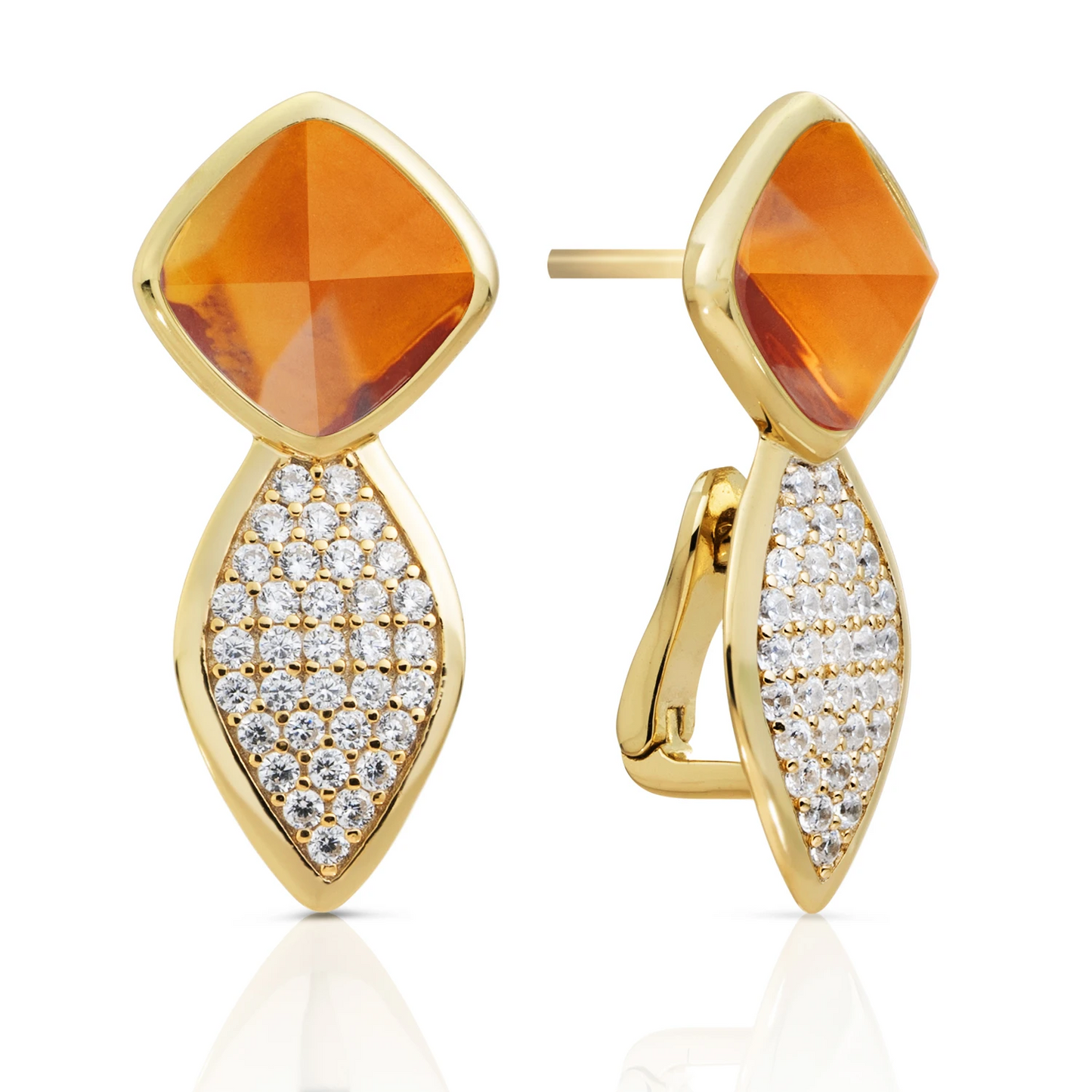 Earrings | Edge Crystal Gold - Double pin - Citrine Quartz