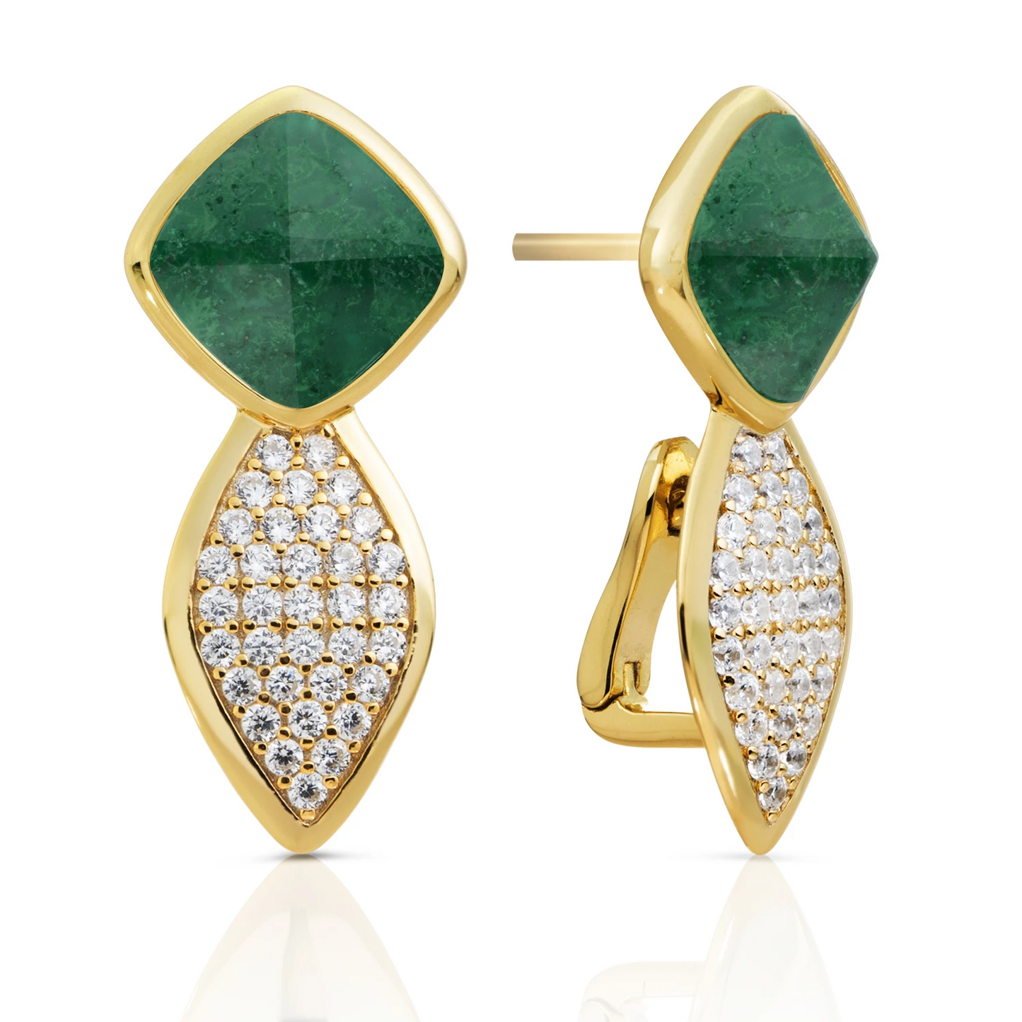 Earrings | Edge Crystal Gold - Double pin - Moss Agate