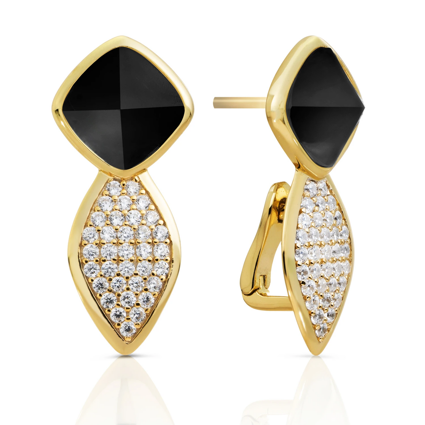 Earrings | Edge Crystal Gold - Double pin - Onyx