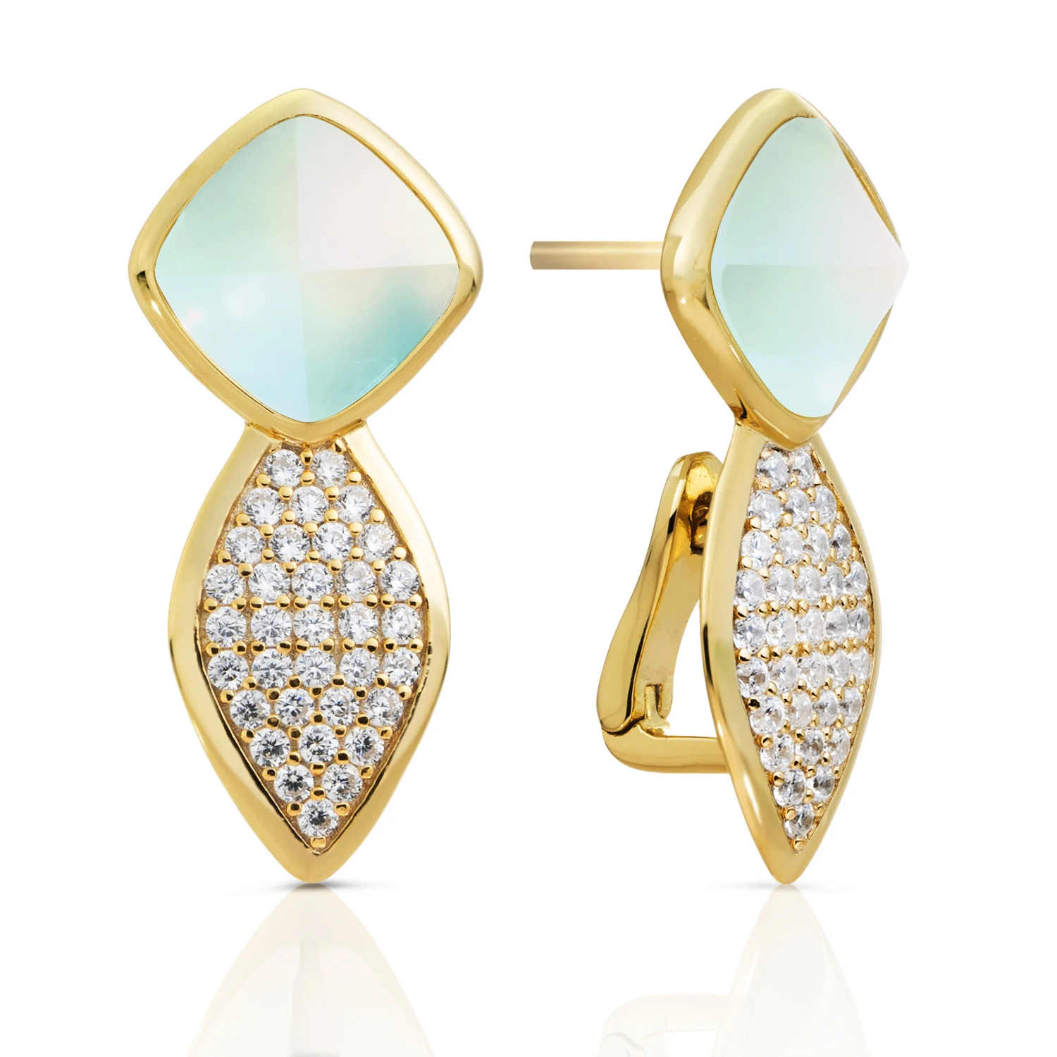 Earrings | Edge Crystal Gold - Double pin - Opalite