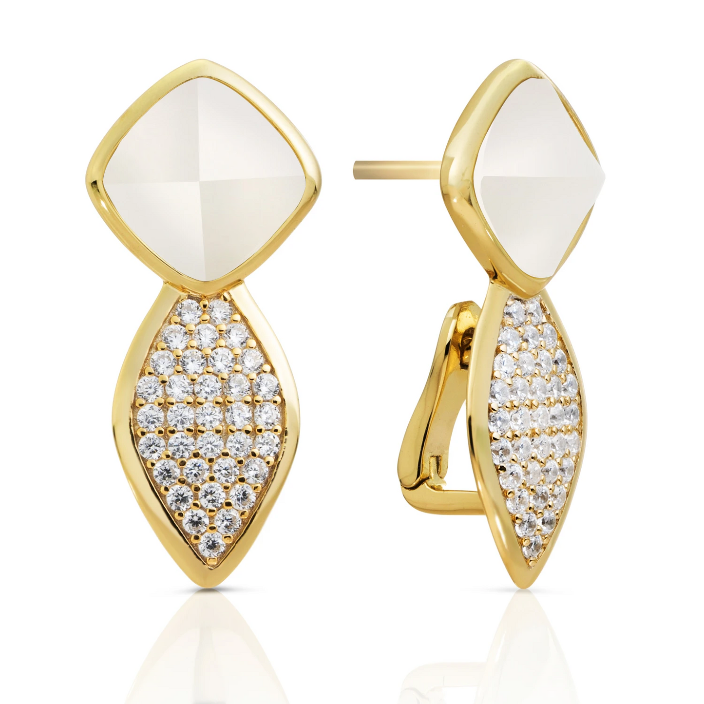 Earrings | Edge Crystal Gold - Double pin - Pearl