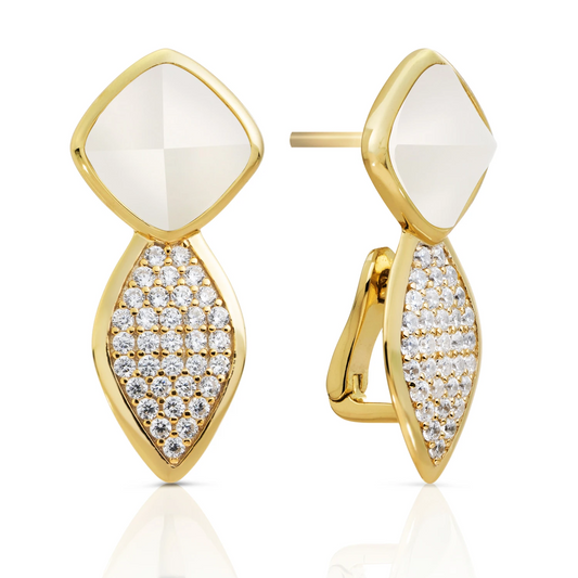 Earrings | Edge Crystal Gold - Double pin - Pearl