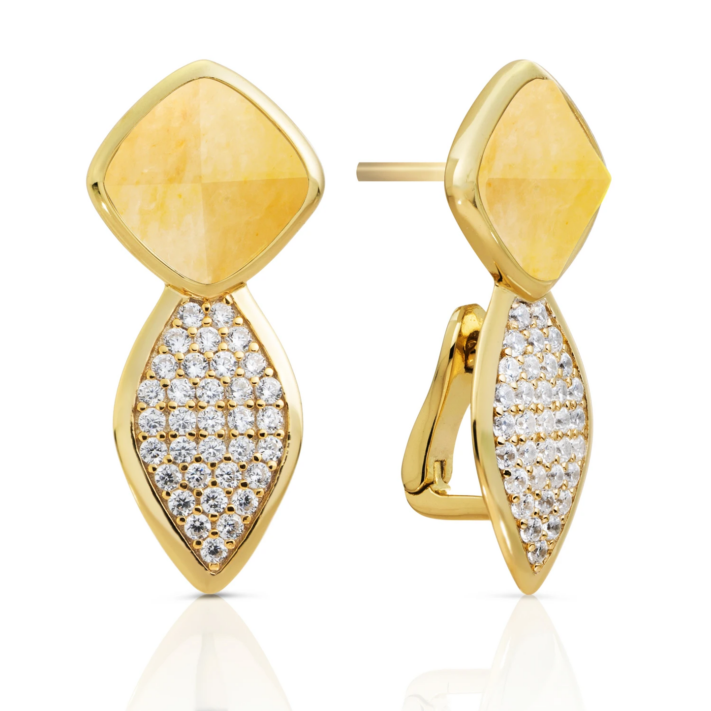 Earrings | Edge Crystal Gold - Double pin - Yellow Jade
