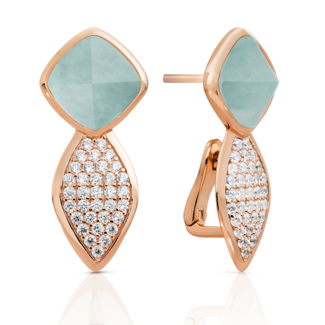 Earrings | Edge Crystal Rose Gold - Double pin - Amazonite