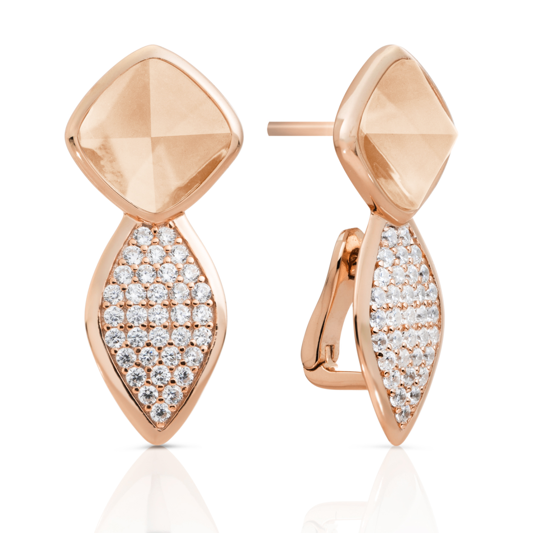 Earrings | Edge Crystal Rose Gold - Double pin - Champagne Quartz
