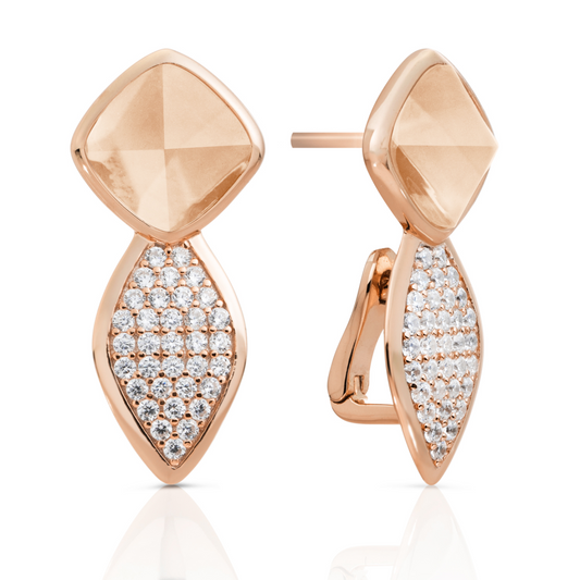 Earrings | Edge Crystal Rose Gold - Double pin - Champagne Quartz